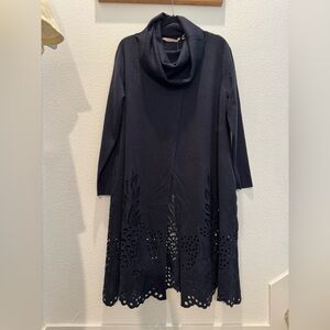 NWT Soft Surroundings long dark blue eyelet turtleneck open-front sweater top